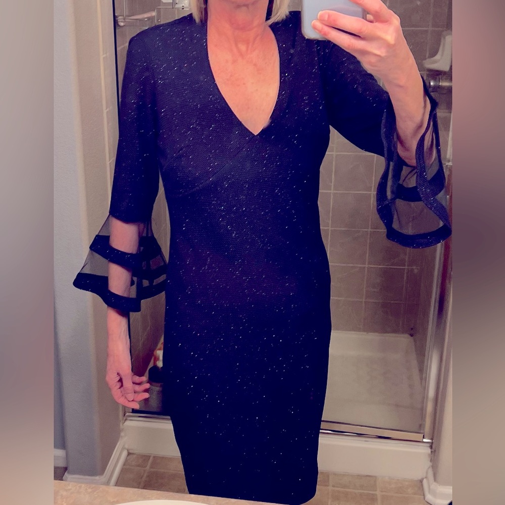 Marina 3/4 Bell Sleeve Sheath Dress Navy Size 8